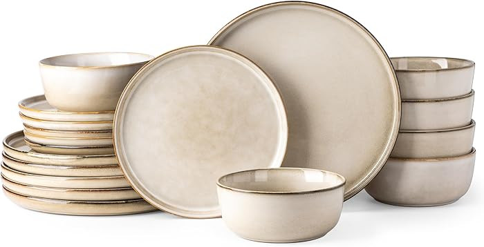 GBHOME Ceramic Dinnerware Sets for 6, 18 Pieces Stoneware Plates and Bowls Sets, Scratch Resistan... | Amazon (US)