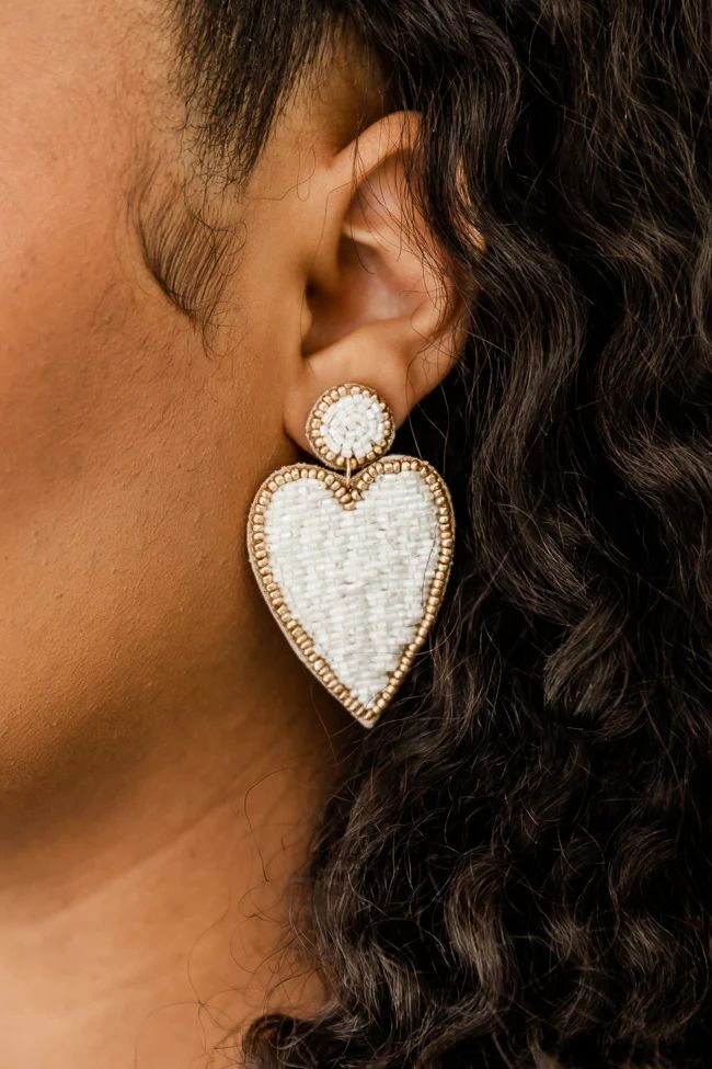Precious Love White And Gold Beaded Heart Earrings | Pink Lily