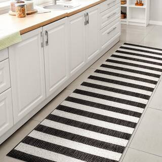 Negril Two-Tone Wide Stripe Black/Cream 2 ft. x 8 ft. Indoor/Outdoor Runner Rug | The Home Depot