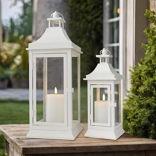JHY DESIGN 19.5''&13''Tall Vintage Candle Lanterns Set of 2 Outdoor Hanging Tower Lantern Metal Candle Holder for Garden Living Room Indoor Outdoor Parties Weddings Balcony Patio | Amazon (US)