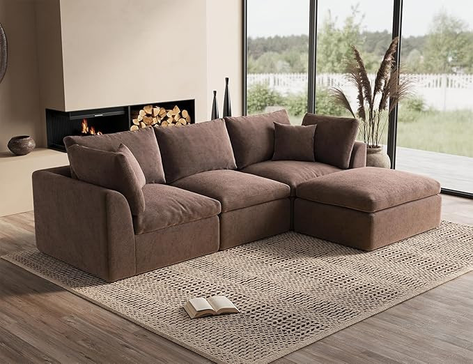 110" Cloud Sectional Couches for Living Room, Boneless L-Shape Couch with Ottoman, 3 Seater Modul... | Amazon (US)