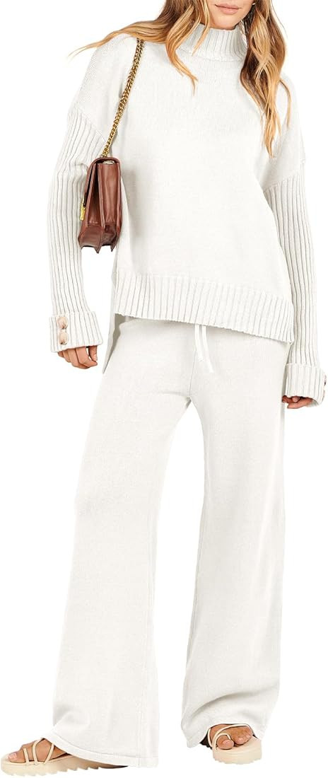 Caracilia Womens Two Piece Outfits Knit Sweater Sets 2 Piece Jogger Set Loungewear Casual Wide Le... | Amazon (US)