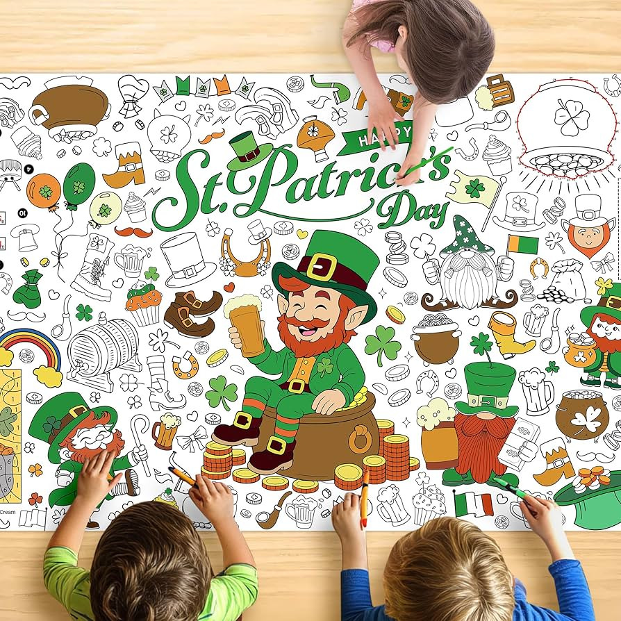 St. Patrick’s Day Coloring Tablecloth for Kids, Giant 30x72 Inch Poster with Shamrocks, Leprech... | Amazon (US)