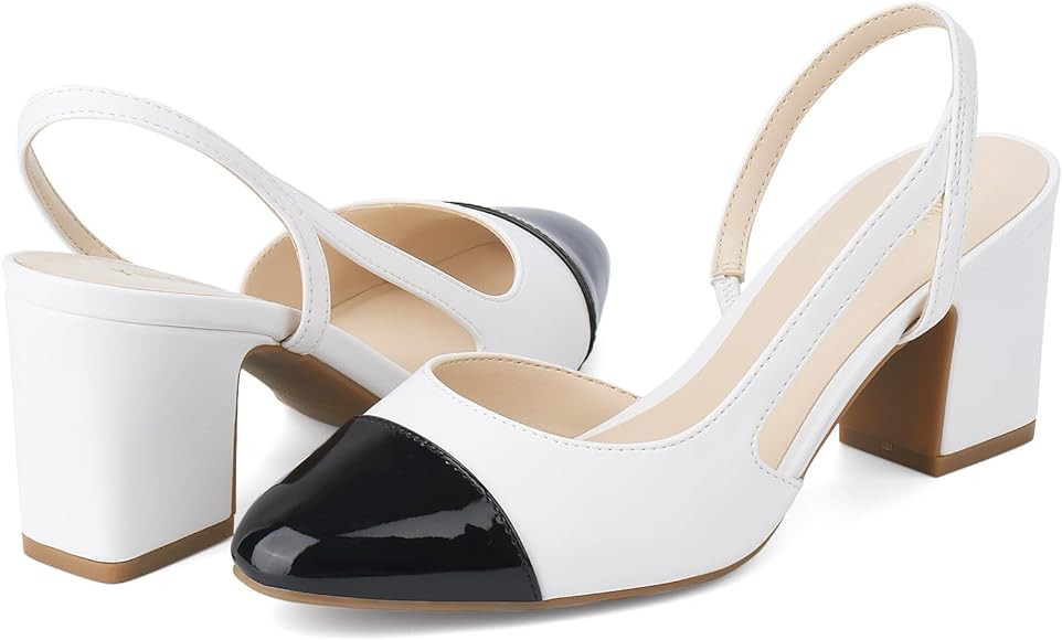 JENN ARDOR Slingback Heels for Women, Classic Low Block Heel Pumps Square Closed Toe Dress Pumps ... | Amazon (US)