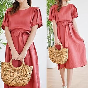 Summer Beach Bag, JOSEKO Women Straw Paper Handbag Top Handle Big Capacity Travel Tote Purse | Amazon (US)