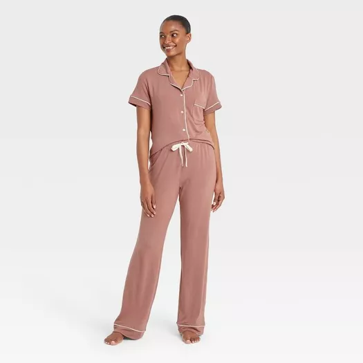 Women's Beautifully Soft Long Sleeve Notch Collar Top and Shorts Pajama Set  