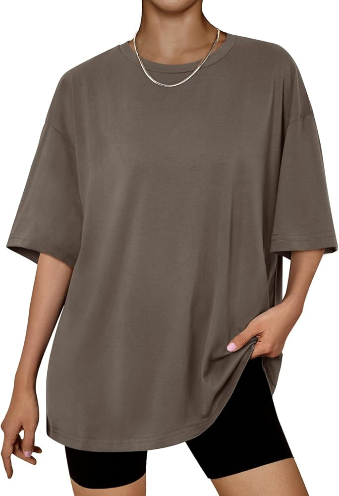Trendy Queen Womens Oversized Summer T Shirts Fashion Workout Plus Size Tops Short Sleeve Beach V... | Amazon (US)