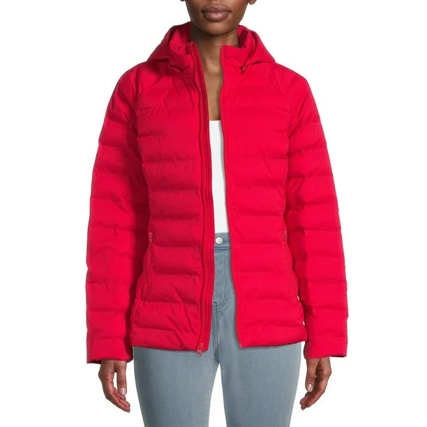 Time and Tru Women's Packable Stretch Zip Up Puffer Jacket - Walmart.com | Walmart (US)