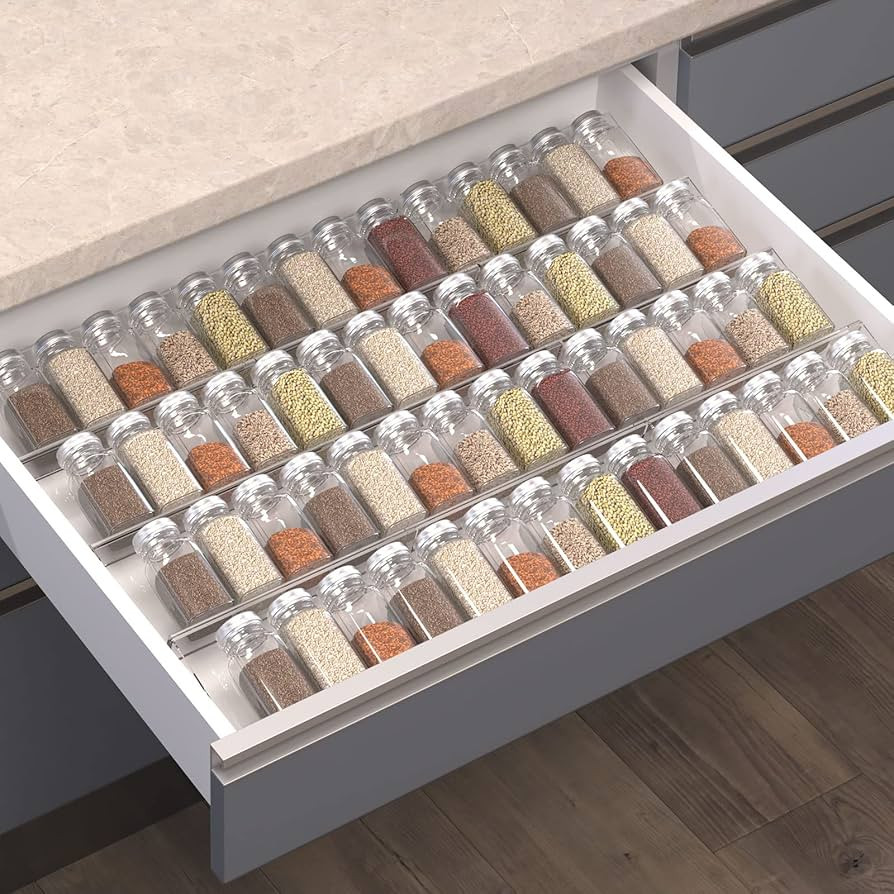 Spice Drawer Organizer, 9 Pcs Clear Acrylic In Drawer Seasoning Jars Rack, Expandable From 8" to ... | Amazon (US)
