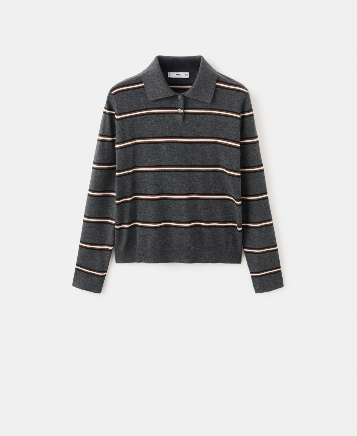 Mango Women's Striped Polo-Neck Sweater - Medium Heather Gray | Macy's