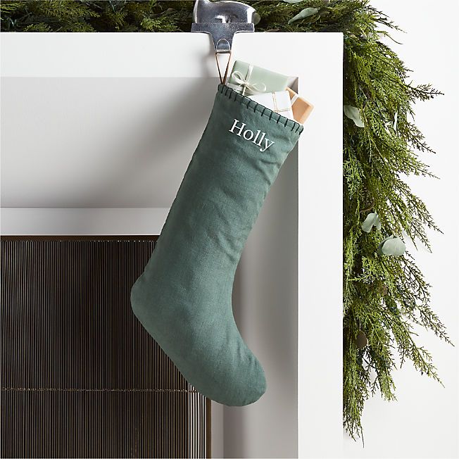 Solid Red EUROPEAN FLAX -Certified Linen Christmas Stocking | Crate & Barrel | Crate & Barrel