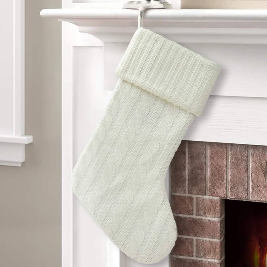 GMOEGEFT Christmas Stocking 20 Inches Knitted White Solid Color Xmas Tree Family Holiday Decorati... | Amazon (US)
