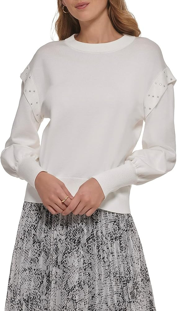 DKNY Long Sleeve Crew Neck Sweater w/Stud Flange | Amazon (US)