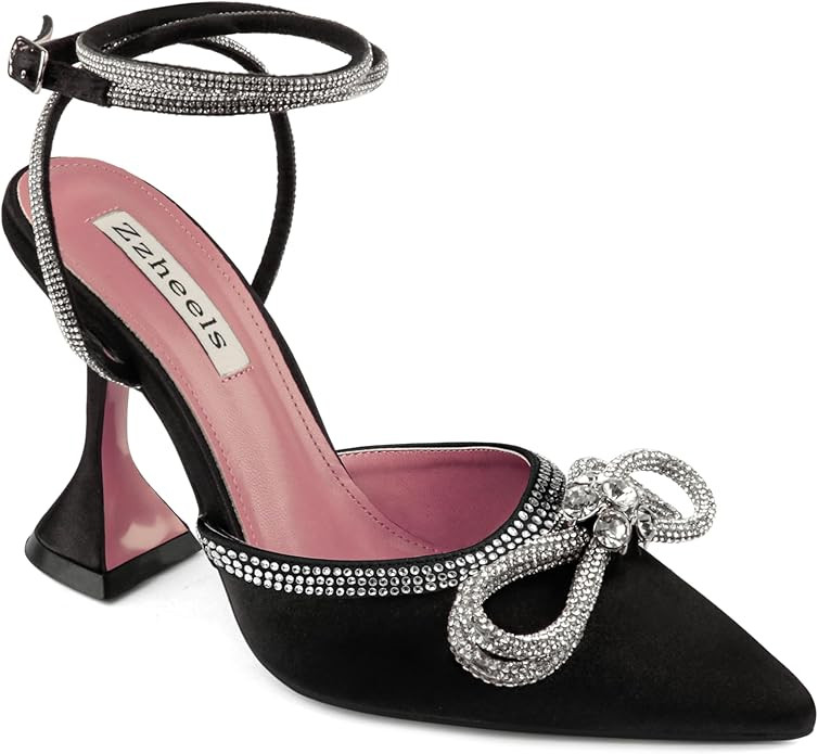 Zzheels Women Bowknot Clear Heels Crystal Slingback Sandals Lace-up Shoes for Party Dating | Amazon (US)