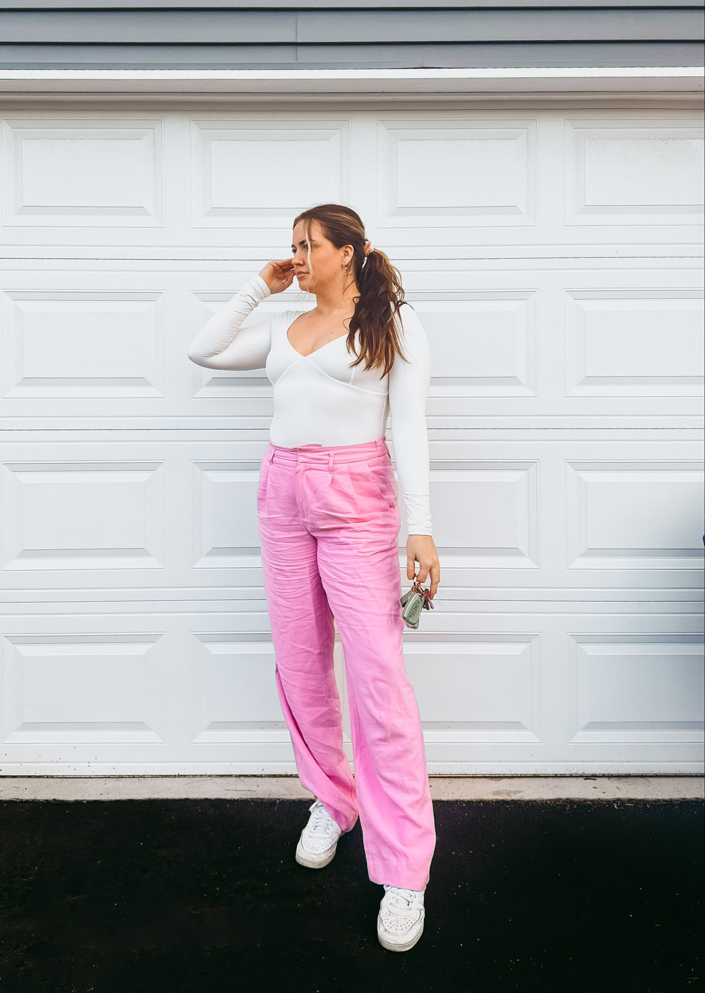 Pink trouser outfit 
White bodysuit, Amazon fashion, trouser pant, pink pants, long sleeve bodysuit, amazon finds, budget fashion, white sneakers

#LTKfindsunder50 #LTKmidsize #LTKworkwear