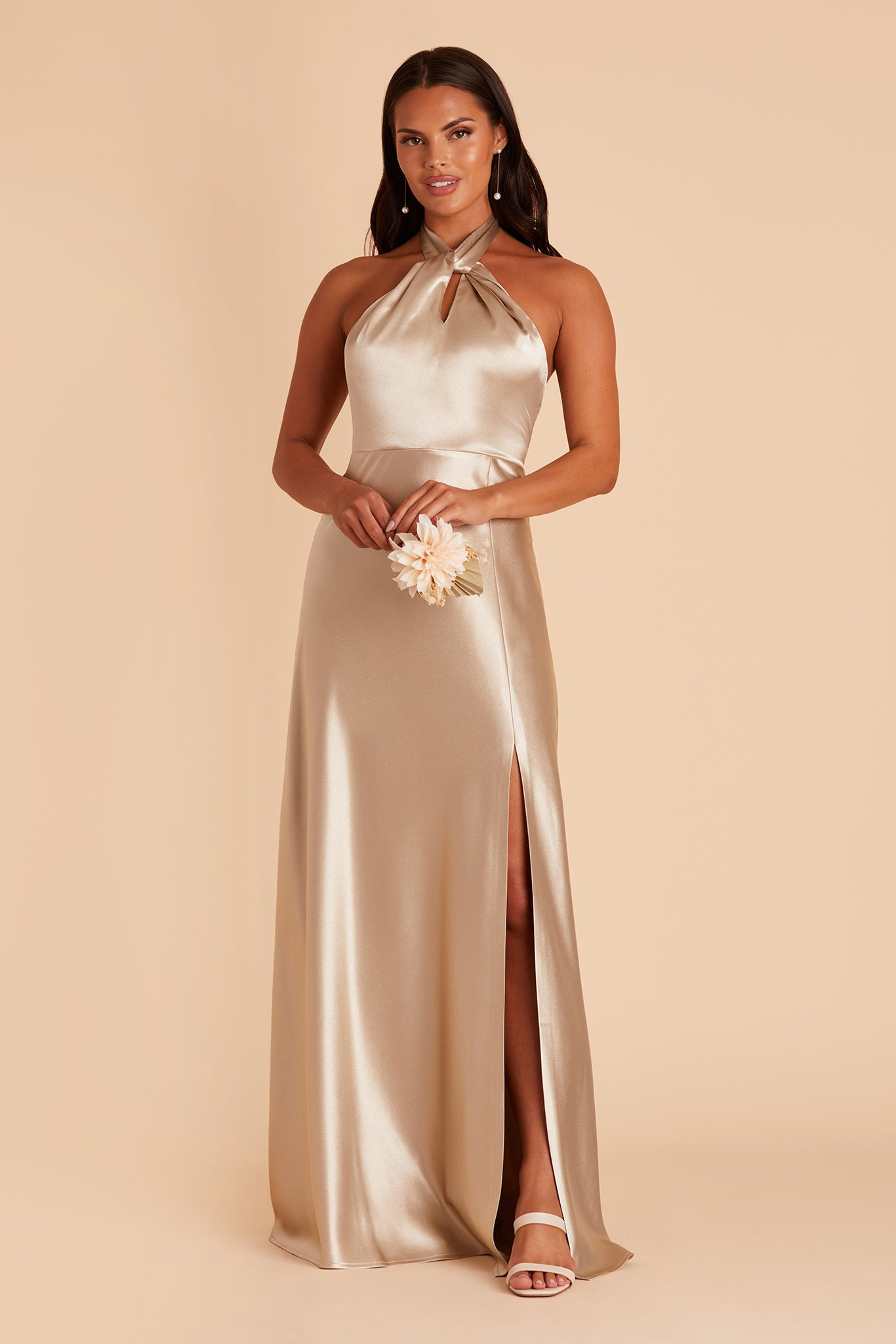 Monica Satin Bridesmaid Dress in Neutral Champagne | Birdy Grey | Birdy Grey
