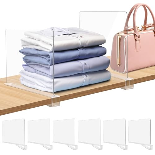 Fineonly Shelf Dividers for Closet Organization Closet Dividers for Shelves, 6PCS Clear Shelf Dividers for Clothes Purse Bag Separators Acrylic Bookshelf for Organization | Amazon (US)