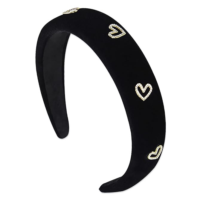 AIUPUOC Valentine Thick Headbands for Women French Heart Rhinestone Black Velvet Headband Elegant... | Amazon (US)