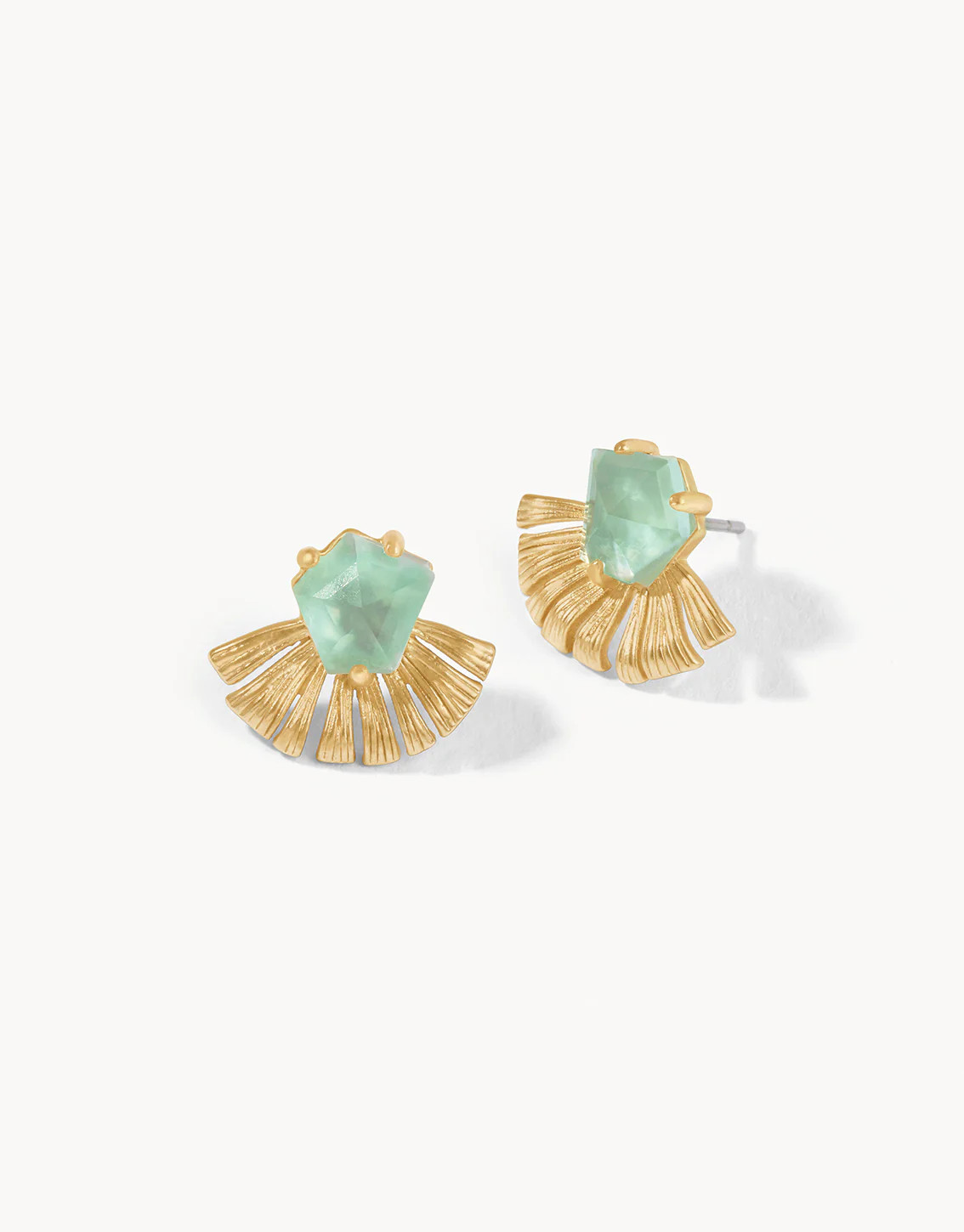Fan Palm Stud Earrings Gold Aqua Pearlescent | Spartina 449
