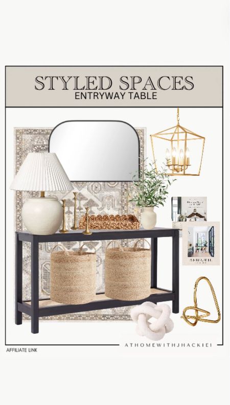 Styled spaces entryway table, entryway table, console table, black table, mirror, chandelier, entryway light, ceramic lamp, decor, styling elements, modern home, organic home, earthy home, neutral home decor. 

#LTKFindsUnder100 #LTKHome #LTKStyleTip