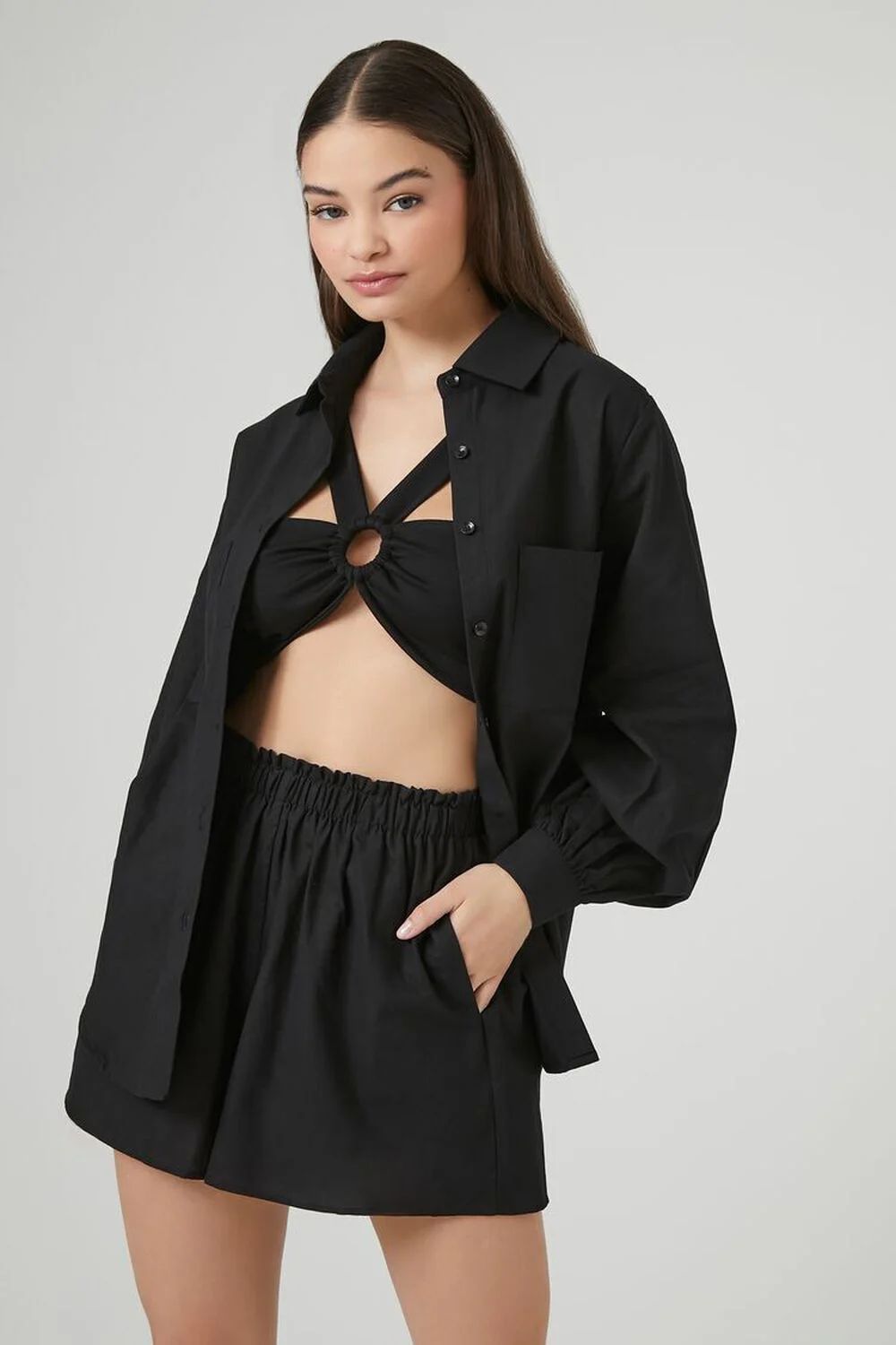 Linen Poplin Shirt & Shorts Set | Forever 21 (US)