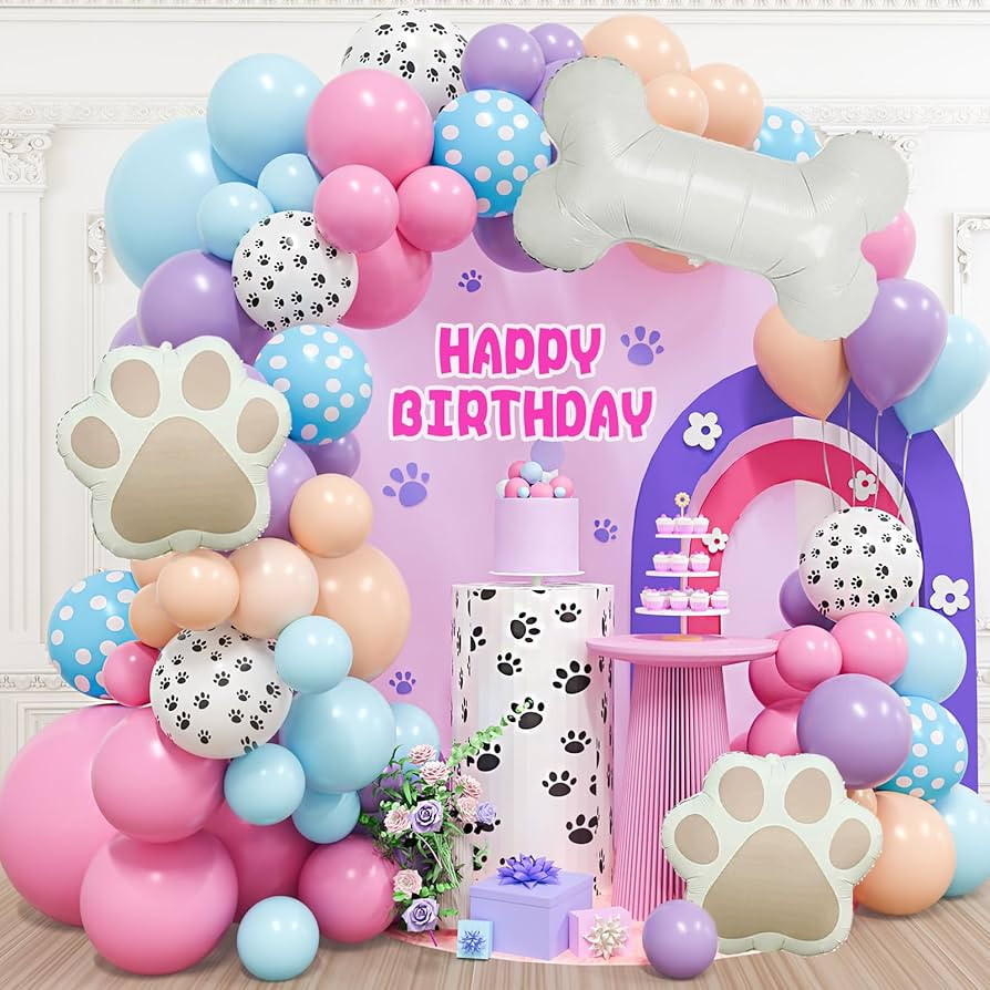 Paw Themed Dog Balloon Arch Macaron Pastel Balloons Garland Puppy Theme Ballon Arch with Dog Bone Ballons Baby Blue Baloons for Puppy Paw Party Lets Pawty Birthday Decorations Baby Shower | Amazon (US)