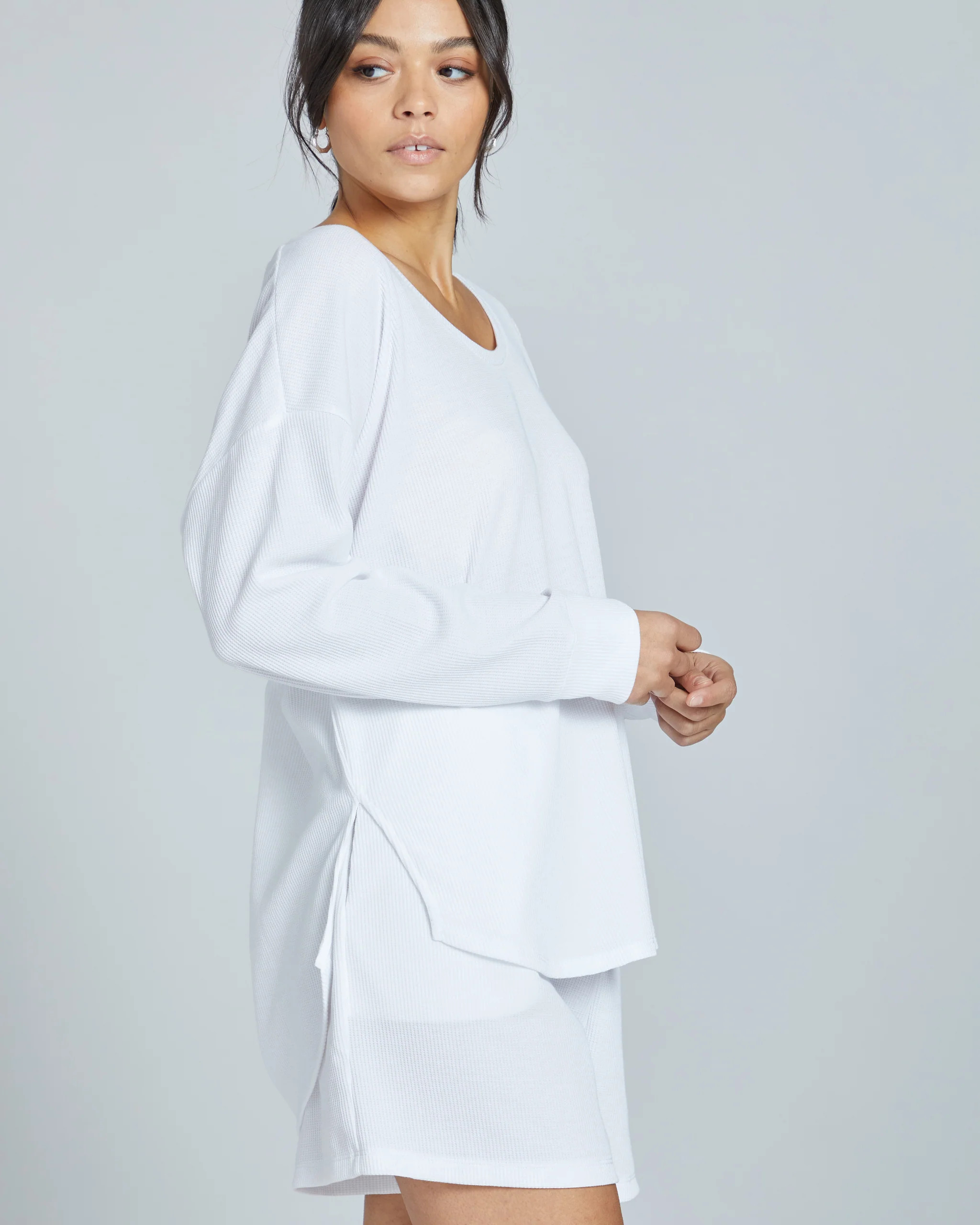 Light N Fluffy Waffle Knit Scoop Top - White | Universal Standard