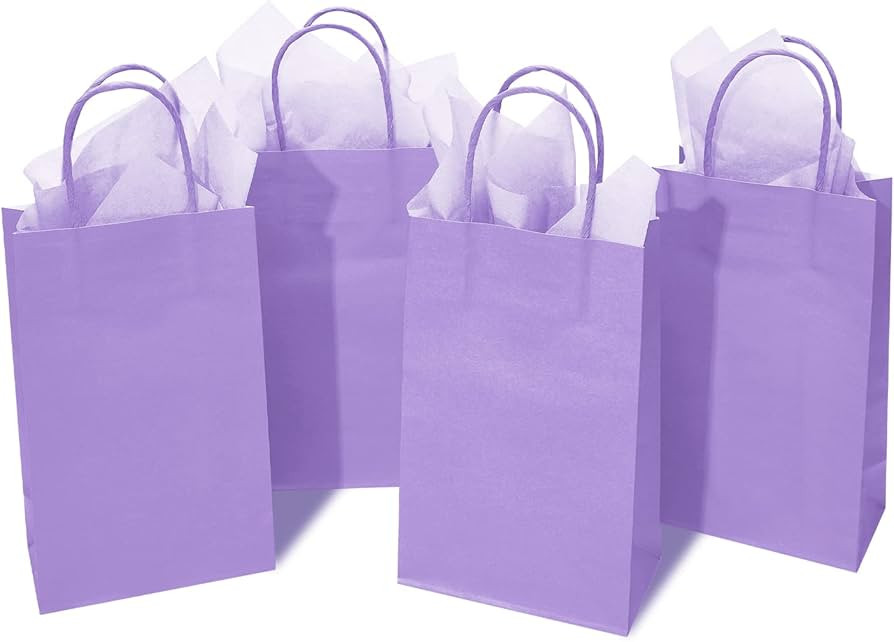 DjinnGlory 24 Pack Small Purple Lavender Paper Gift Bags with Handles 9x5.5x3.15 Inch and 24 Tiss... | Amazon (US)