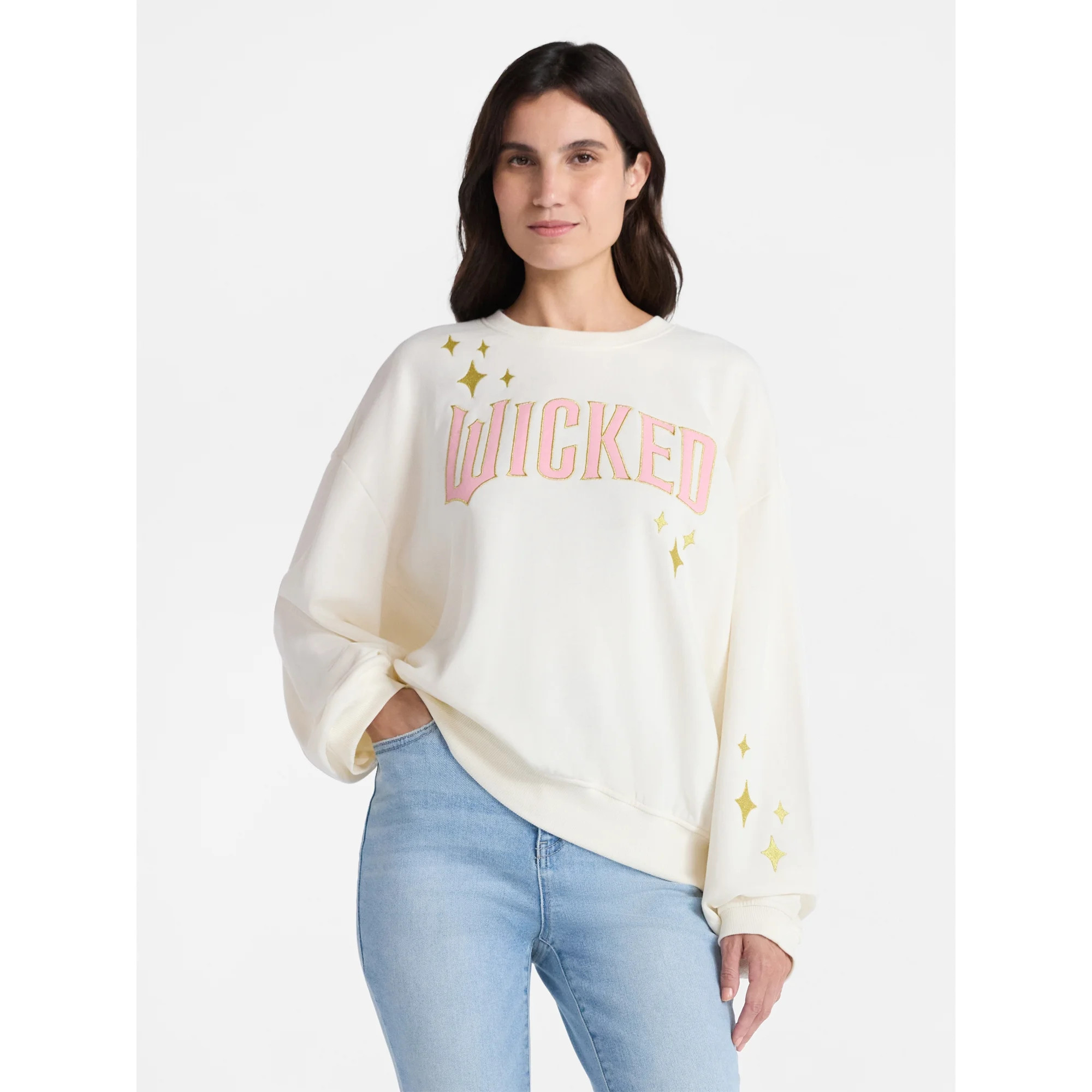 Wicked Women's Glittering Stars Graphic Sweatshirt with Long Sleeves, Sizes XXS-XXL | Walmart (US)