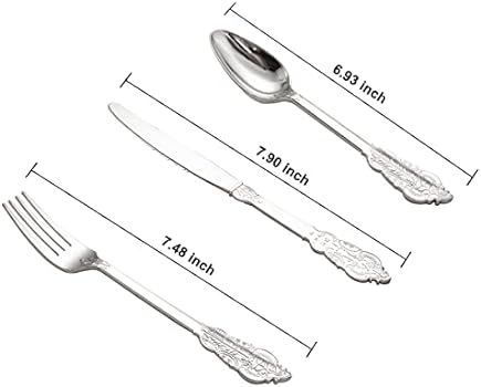 WDF 200 Pieces Silver Plastic Silverware Disposable - 50Guests Silverware Plastic Cutlery - Plast... | Amazon (US)