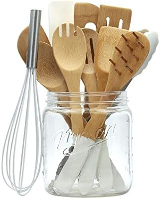 MASON CRAFT & MORE Kitchen Utensil and Crock Collection- Glass Crock Wooden Spoons Spatulas Whisk... | Amazon (US)