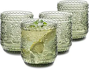 SoulTimes Glass Cups Vintage Glassware Drinking Glass Set of 4, Embossed Floral Decorative Glasse... | Amazon (US)