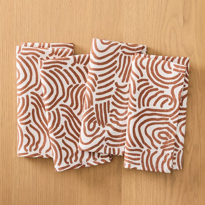 Line Work Cotton Napkin Sets (Set of 4) | West Elm (US)