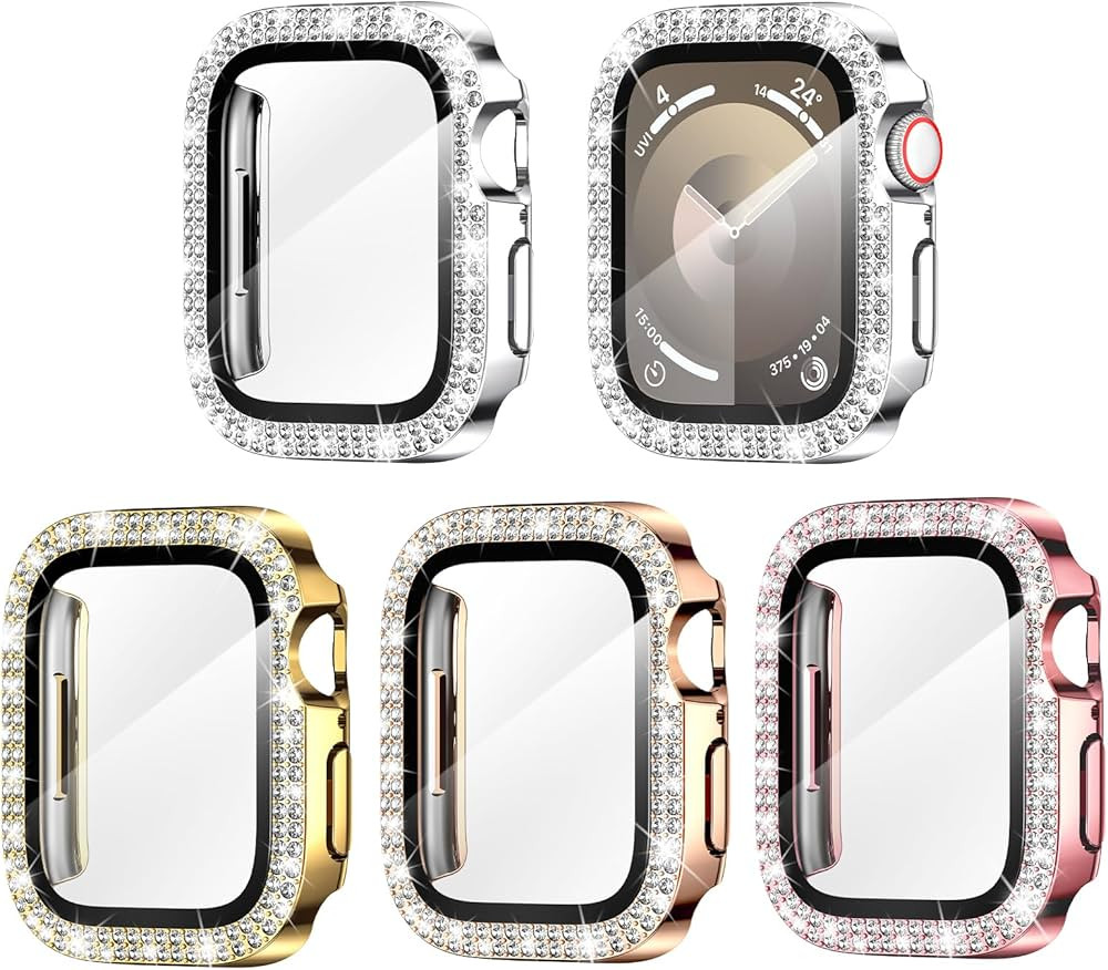 4 Pack Goton for Apple Watch Series 9/8/7 45mm Screen Protector Bling Case, Women Glitter Diamond... | Amazon (US)