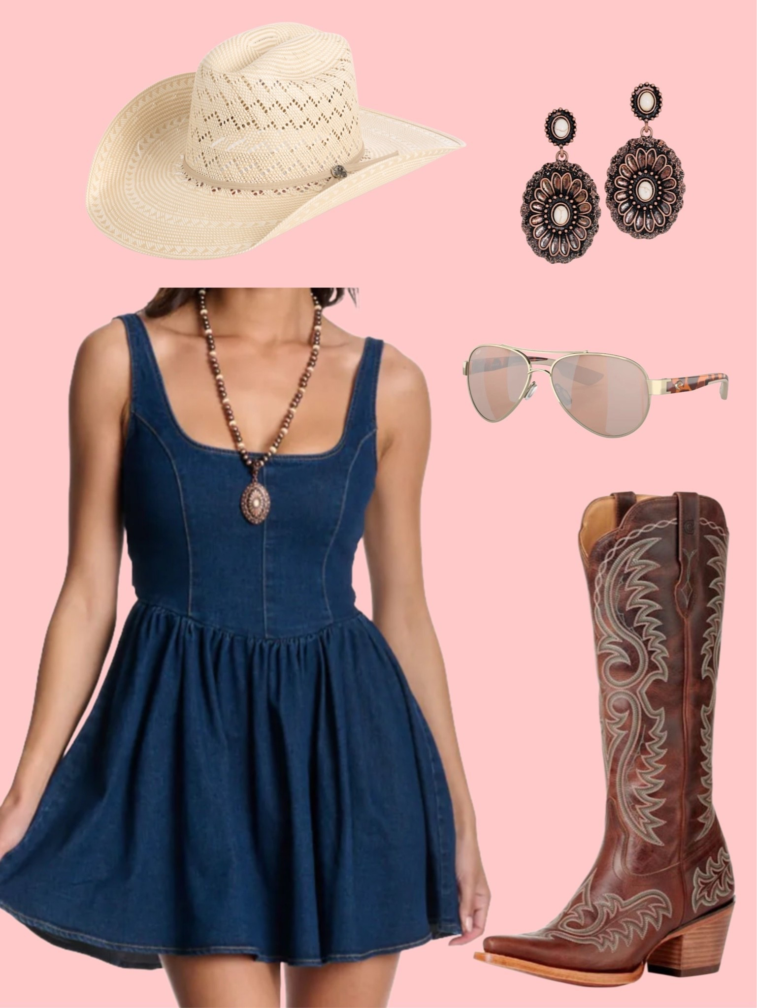 Denim mini dress with mahogany boots and copper western accessories!

#LTKootd #LTKgrwm #LTKSeasonal