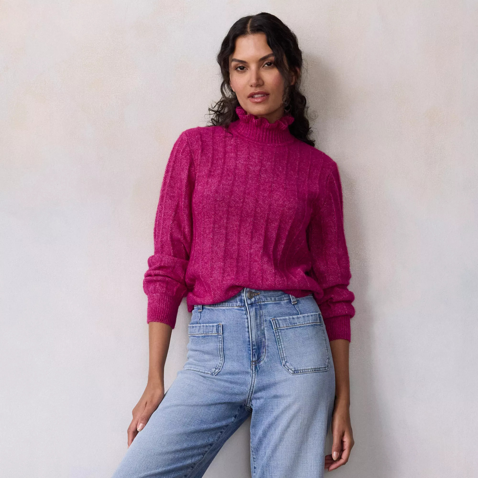 Women's LC Lauren Conrad Ruffle Neck Pullover Sweater | Kohl's