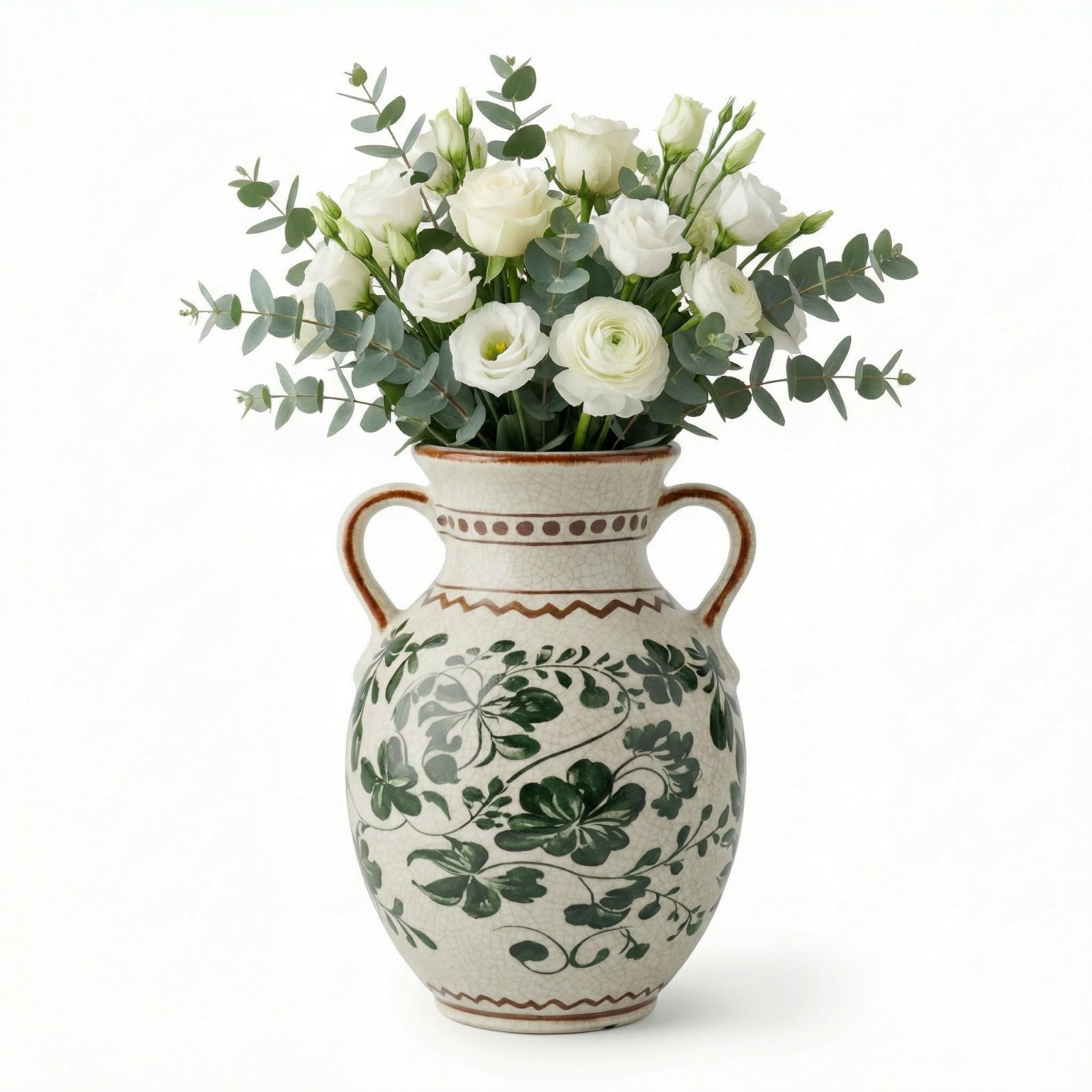 EFISPSS Ceramic Vintage Vase Decorative Spring Decor Chinese Crackle Floral Handle for Dining Roo... | Amazon (US)