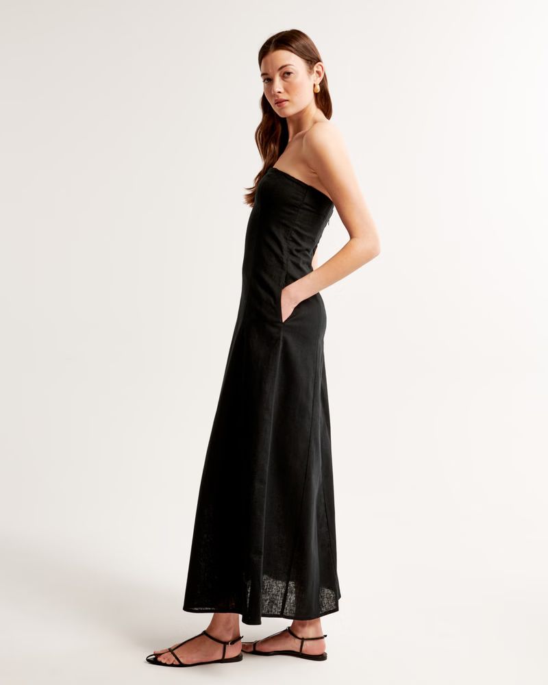 Women's Strapless Skimming Linen-Blend Maxi Dress | Women's New Arrivals | Abercrombie.com | Abercrombie & Fitch (US)