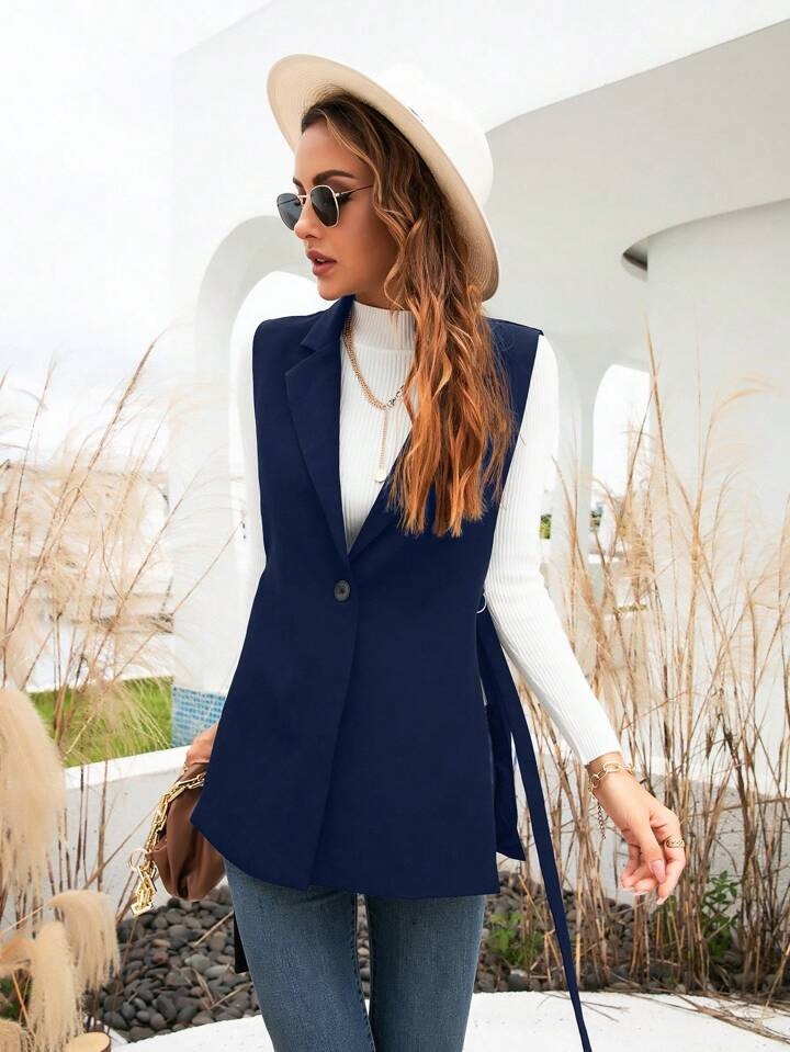 SHEIN Privé Single Button Vest Blazer Without Sweater | SHEIN