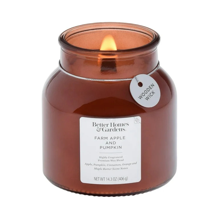 Better Homes & Gardens Farm Apple Pumpkin Scented Wooden Wick 14.3oz Jar Candle | Walmart (US)