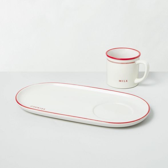 Stoneware Cookies & Milk Plate Set Red/Sour Cream - Hearth & Hand™ with Magnolia | Target