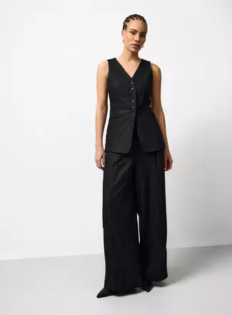 Buy Black Linen Blend Wide Leg Trousers 10S | Girls sixth form outfits | Tu | Tu Clothing
