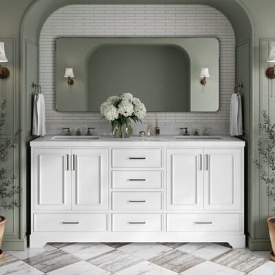 ARIEL Stafford 72-in White Undermount Double Sink Bathroom Vanity with Carrara White Quartz Quart... | Lowe's