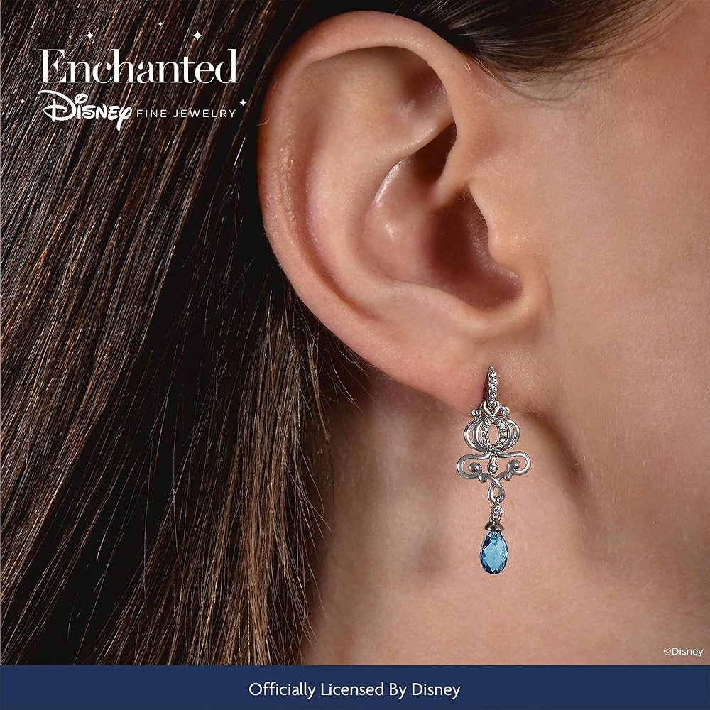 Jewelili Enchanted Disney Fine Jewelry Sterling Silver with 1/10 CTTW Diamond and London Blue Top... | Amazon (US)