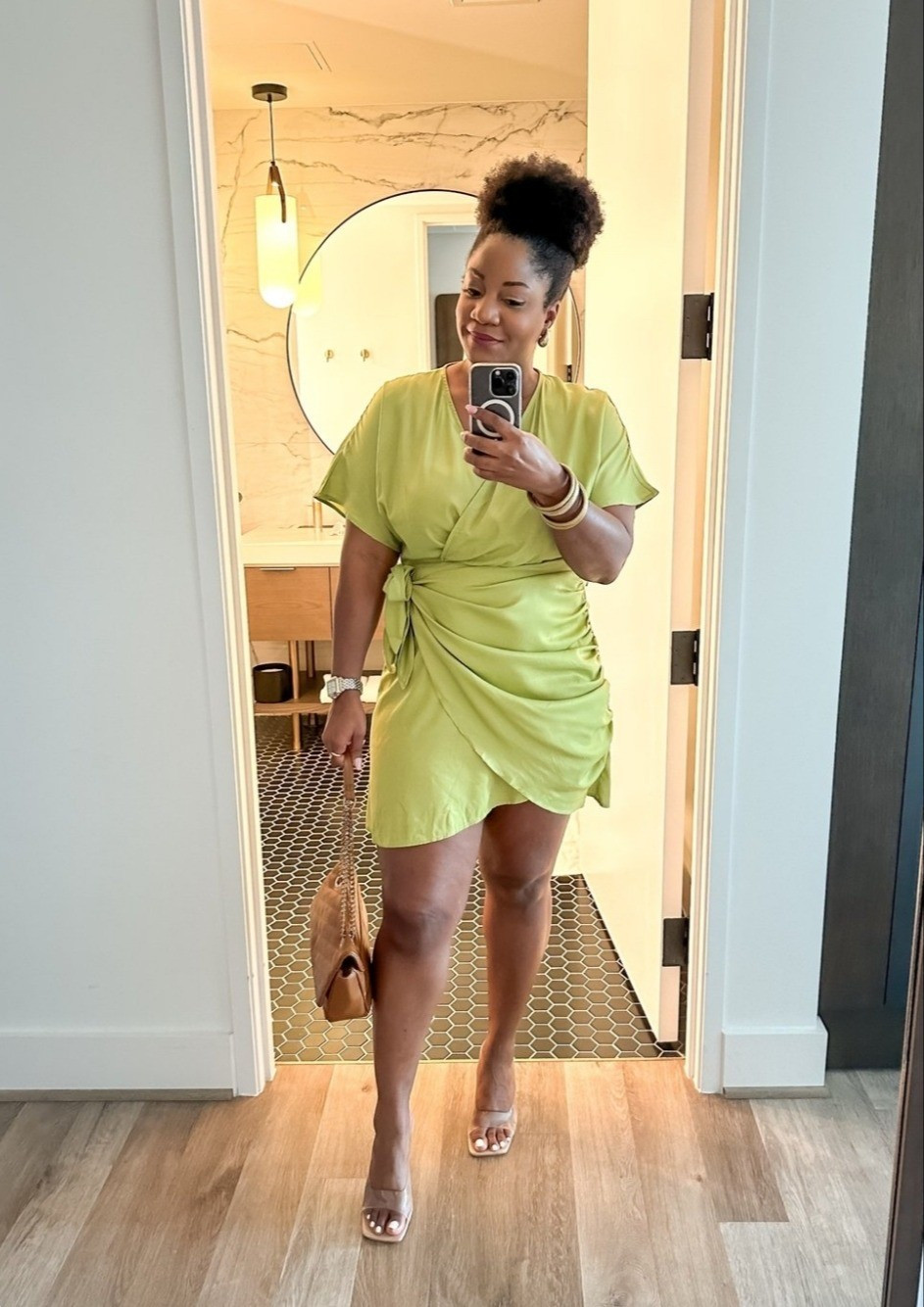 Soft glam in the perfect wrap dress for Spring 💚 This flattering mini is effortless, feminine, and perfect for date nights, brunch, or vacation evenings.green wrap dress / wrap mini dress / flattering dress women / date night outfit / brunch outfit women / vacation dinner outfit / summer dress outfit / casual chic dress / ruched dress style / feminine outfit ideas / warm weather dress / effortless style women / women’s mini dress / resort wear dress / midsize fashion outfit

#LTKSeasonal #LTKMidsize