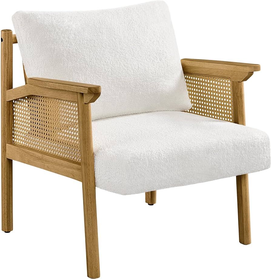 Yaheetech Accent Chair, Boucle Vanity Chair with Rattan Back Arms, Mid Century Chair Upholstered ... | Amazon (US)