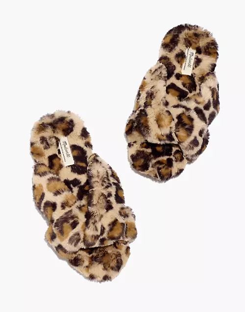 Crisscross Scuff Slippers in Leopard Recycled Faux Fur | Madewell