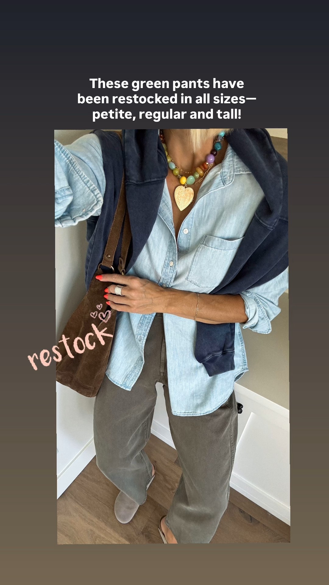 These favorite moss green pants have been restocked! Flattering & comfy — they come in 3 lengths. Wearing size 4 regular. Cotton button down & pullover on sale too! Size up in button down. Wearing a large.

#LTKOver40 #LTKgrwm #LTKSaleAlert