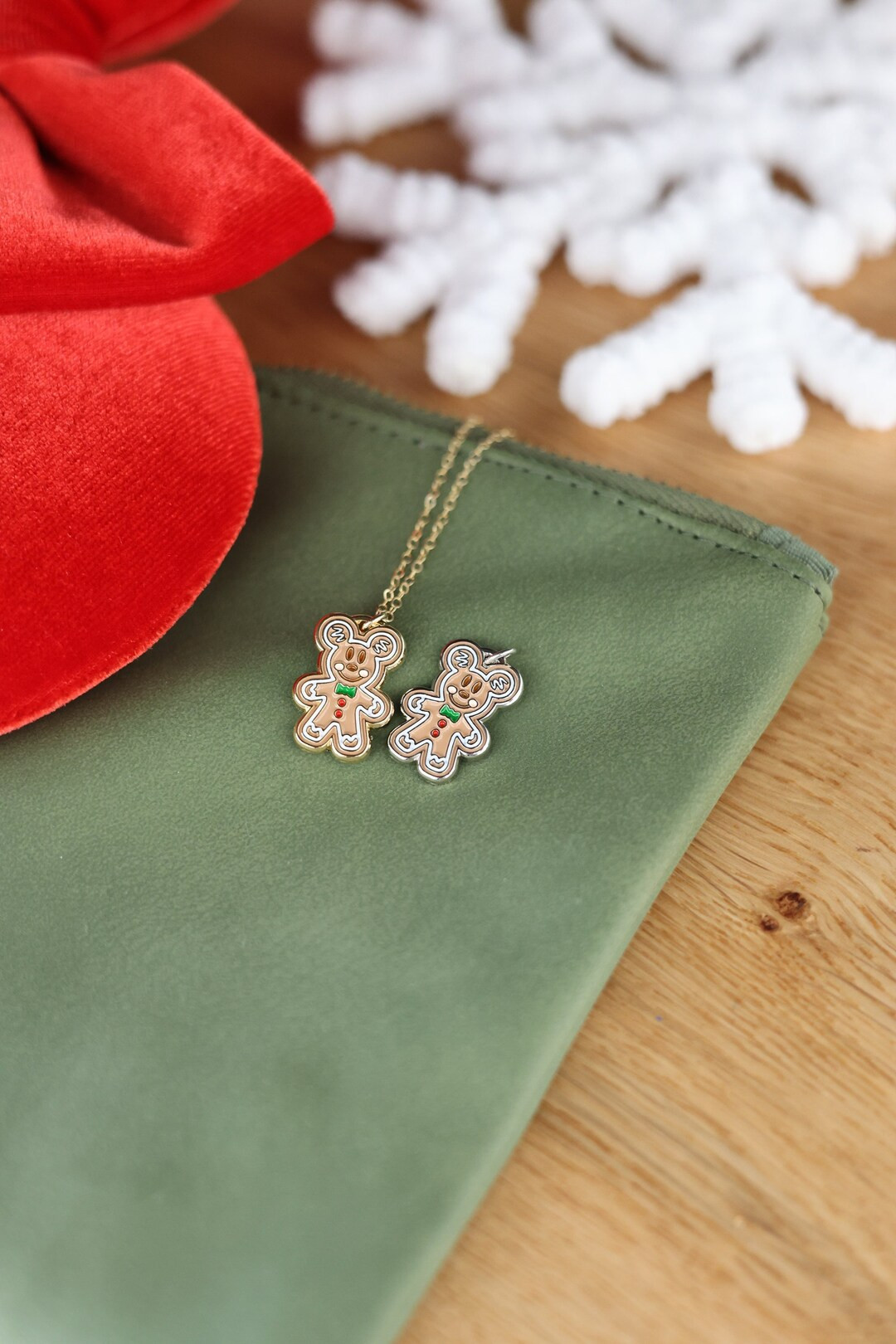 Mickey Gingerbread Necklace, Enamel Charm, Dainty Chain Jewelry, Disney Inspired Christmas Neckla... | Etsy (US)