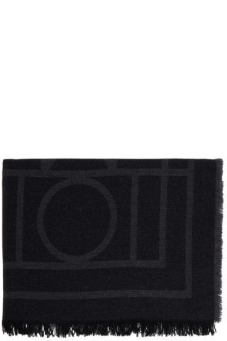 Black Wool & Cashmere Monogram Scarf | SSENSE